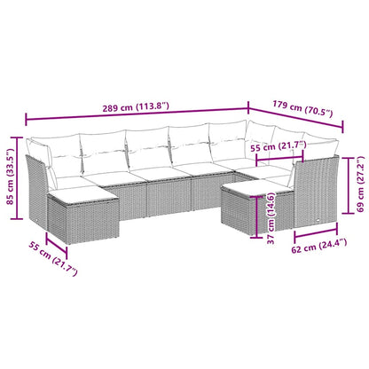 Set Divani da Giardino 9pz con Cuscini Marrone in Polyrattan