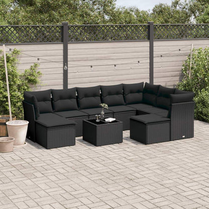 Set Divani da Giardino 10pz con Cuscini in Polyrattan Nero - homemem39