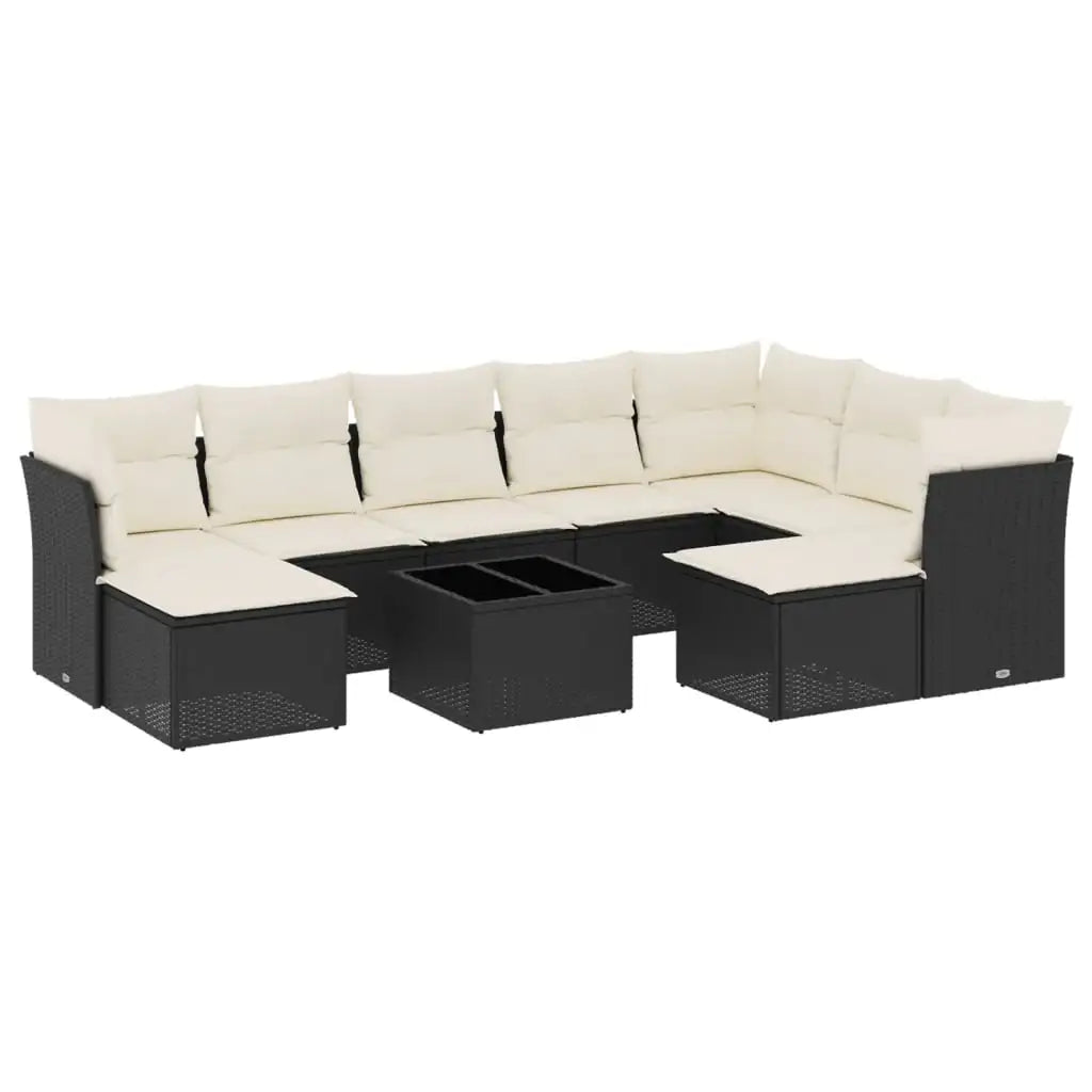 Set Divani da Giardino 10pz con Cuscini in Polyrattan Nero - homemem39