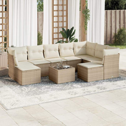 Set Divano da Giardino 10 pz con Cuscini Beige in Polyrattan - homemem39