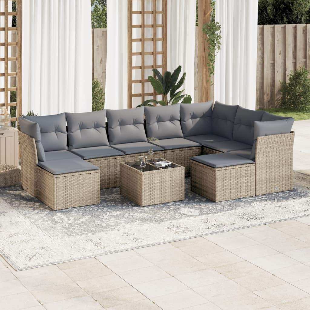 Set Divano da Giardino 10 pz con Cuscini Beige in Polyrattan - homemem39