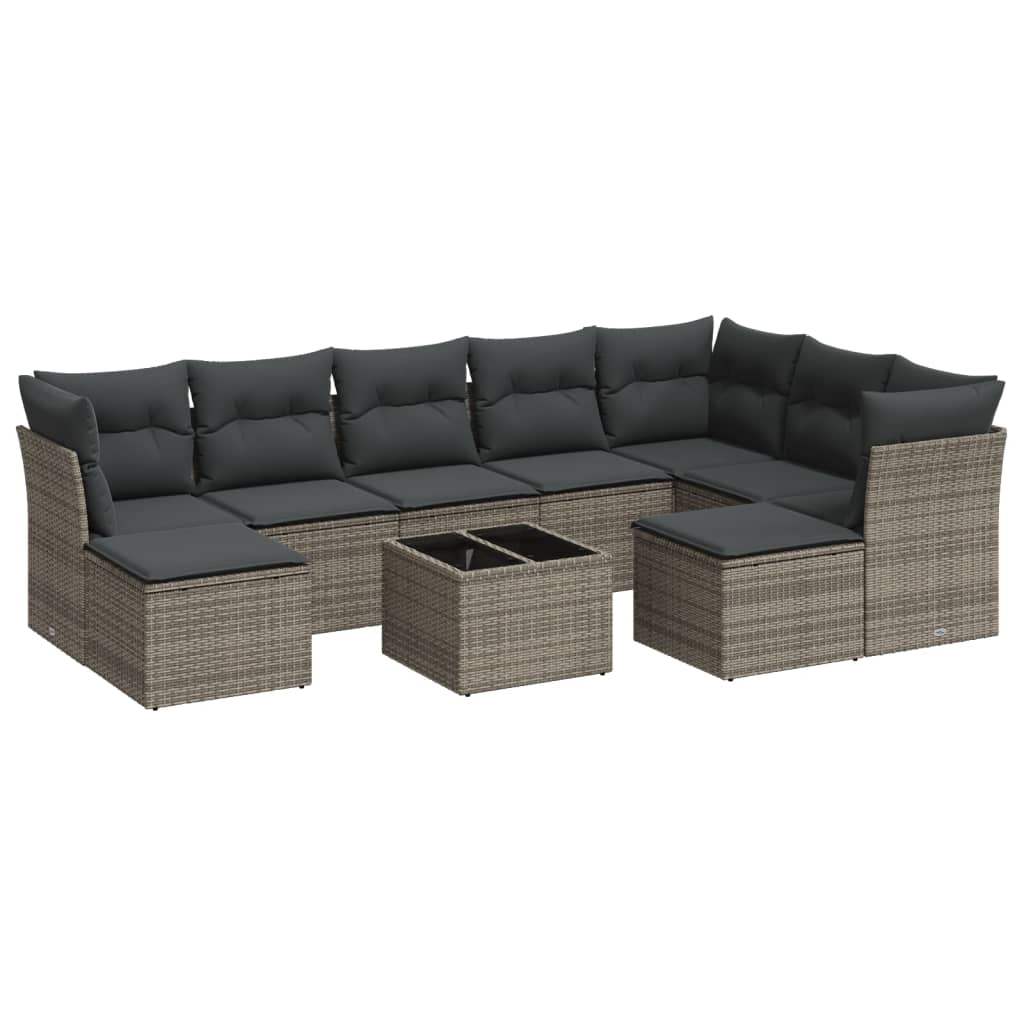 Set Divano da Giardino 10 pz con Cuscini Grigio in Polyrattan - homemem39