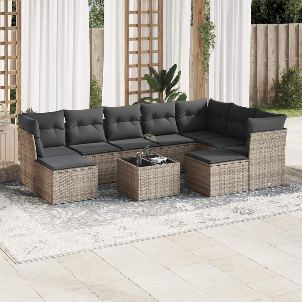 Set Divano da Giardino 10 pz con Cuscini Grigio in Polyrattan - homemem39