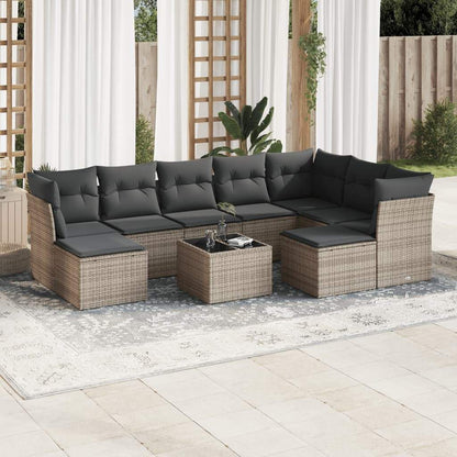 Set Divano da Giardino 10 pz con Cuscini Grigio in Polyrattan - homemem39
