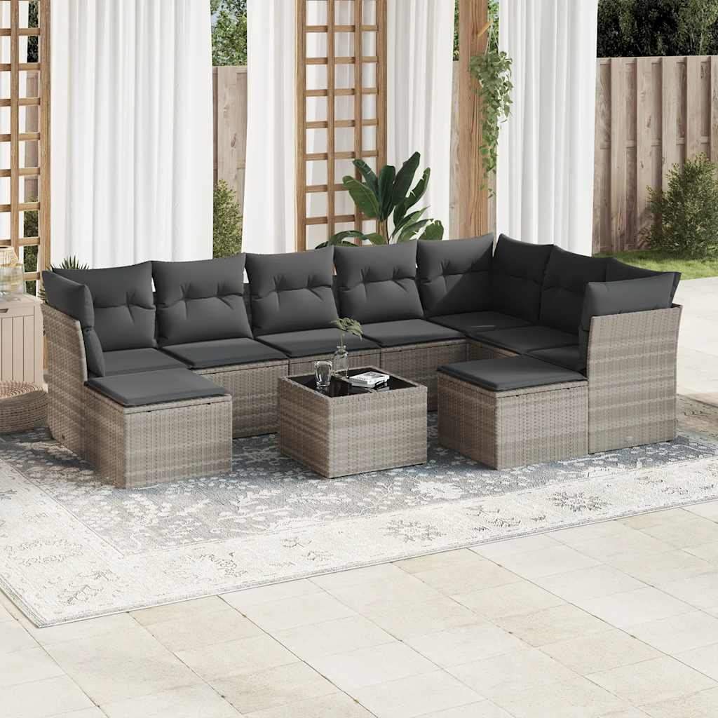 Set Divano Giardino 10 pz con Cuscini Grigio Chiaro Polyrattan - homemem39
