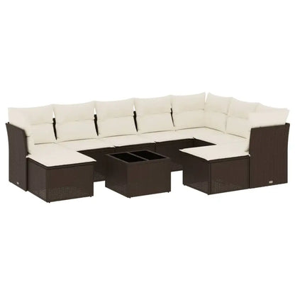 Set Divani da Giardino 10pz con Cuscini in Polyrattan Marrone - homemem39