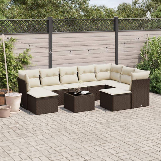 Set Divani da Giardino 10pz con Cuscini in Polyrattan Marrone - homemem39