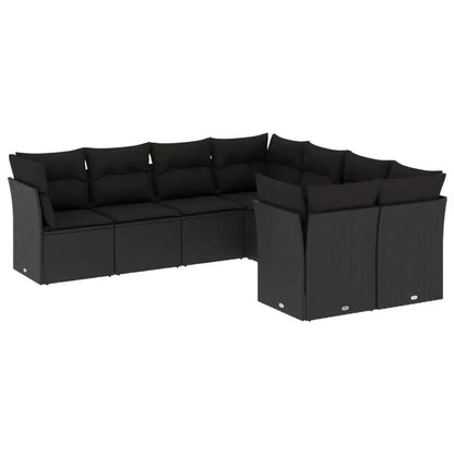 Set Divani da Giardino con Cuscini 8 pz Nero in Polyrattan - homemem39