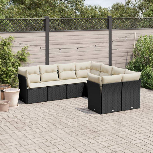 Set Divani da Giardino con Cuscini 8 pz Nero in Polyrattan - homemem39