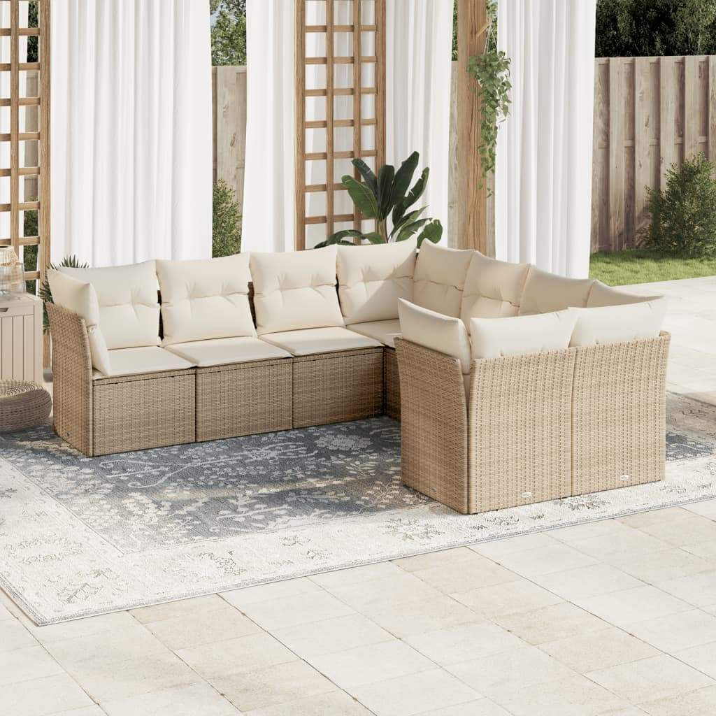 Set Divano da Giardino 8 pz con Cuscini Beige in Polyrattan - homemem39