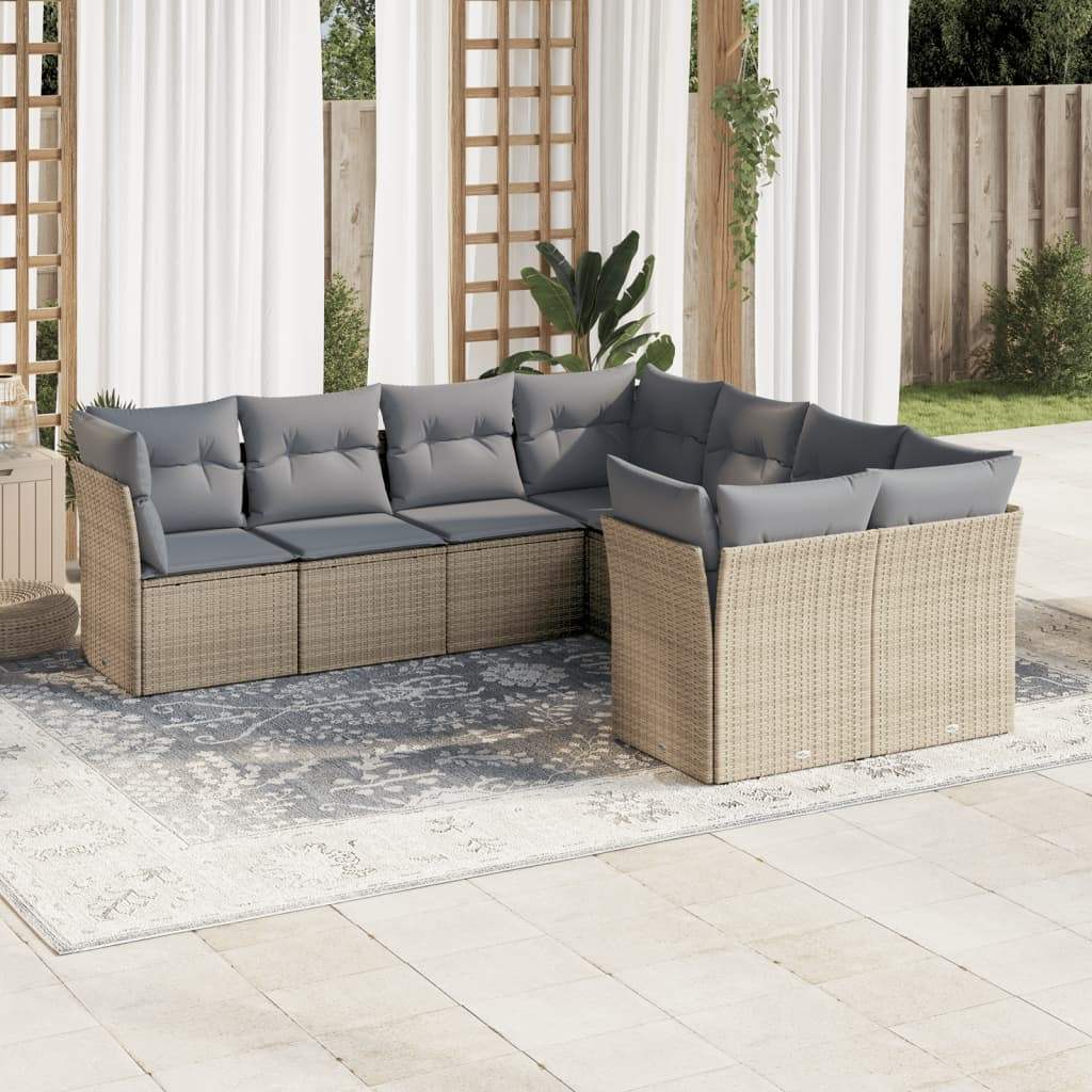 Set Divano da Giardino 8 pz con Cuscini Beige in Polyrattan - homemem39