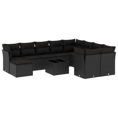 Set Divani da Giardino 11 pz con Cuscini in Polyrattan Nero - homemem39
