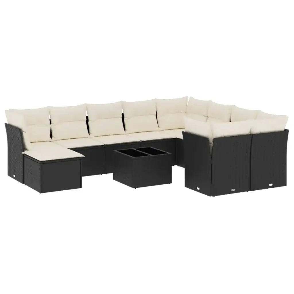 Set Divani da Giardino 11 pz con Cuscini in Polyrattan Nero - homemem39