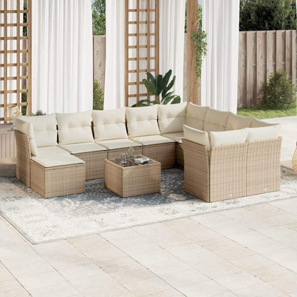 Set Divani da Giardino 11 pz con Cuscini Beige in Polyrattan - homemem39