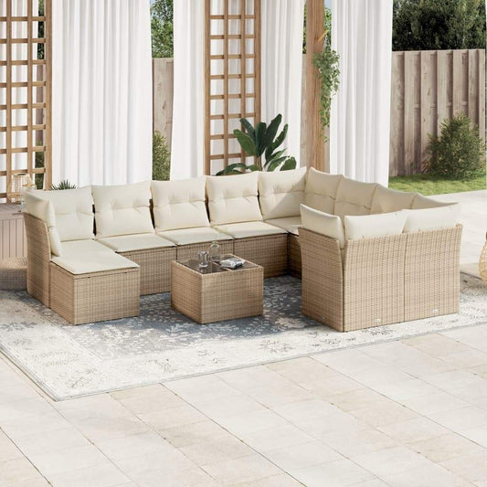 Set Divani da Giardino 11 pz con Cuscini Beige in Polyrattan - homemem39