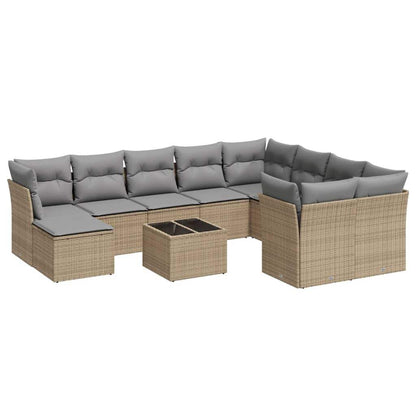 Set Divani da Giardino 11 pz con Cuscini Beige in Polyrattan - homemem39