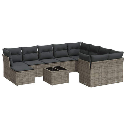 Set Divani da Giardino 11 pz con Cuscini in Polyrattan Grigio - homemem39