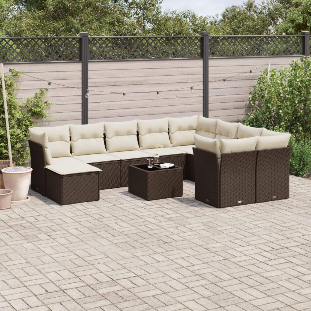Set Divani da Giardino 11 pz con Cuscini Polyrattan Marrone - homemem39