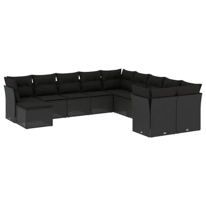 Set Divani da Giardino 11 pz con Cuscini in Polyrattan Nero - homemem39