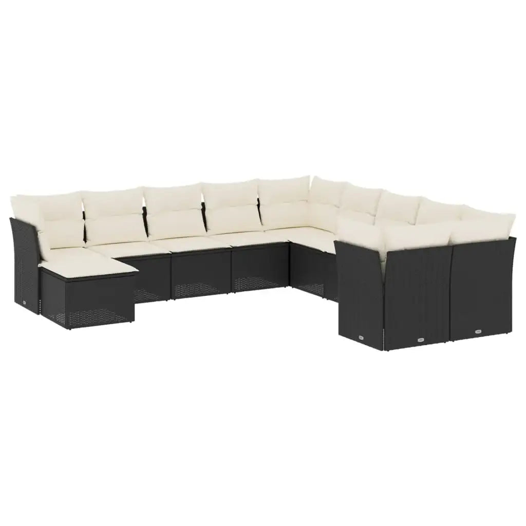 Set Divani da Giardino 11 pz con Cuscini in Polyrattan Nero - homemem39