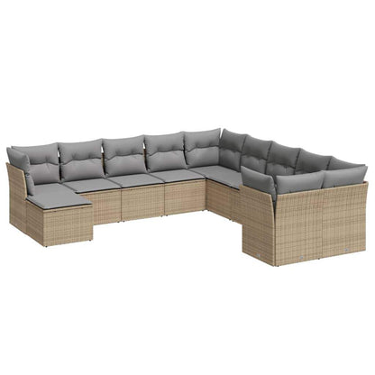 Set Divani da Giardino 11 pz con Cuscini Beige in Polyrattan - homemem39