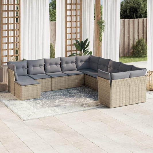 Set Divani da Giardino 11 pz con Cuscini Beige in Polyrattan - homemem39