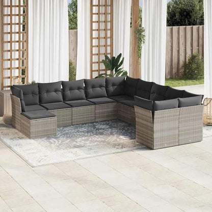 Set Divani da Giardino 11 pz con Cuscini in Polyrattan Grigio - homemem39