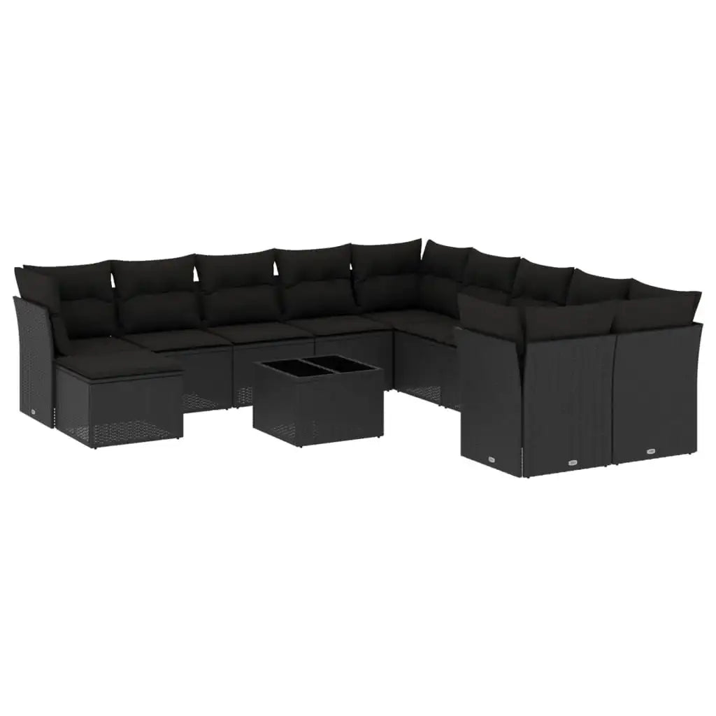 Set Divani da Giardino 12 pz con Cuscini Nero in Polyrattan - homemem39