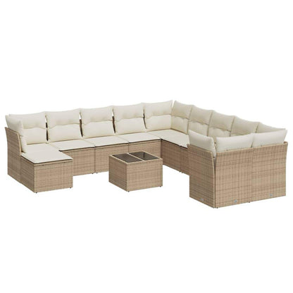 Set Divani da Giardino 12 pz con Cuscini Beige in Polyrattan - homemem39