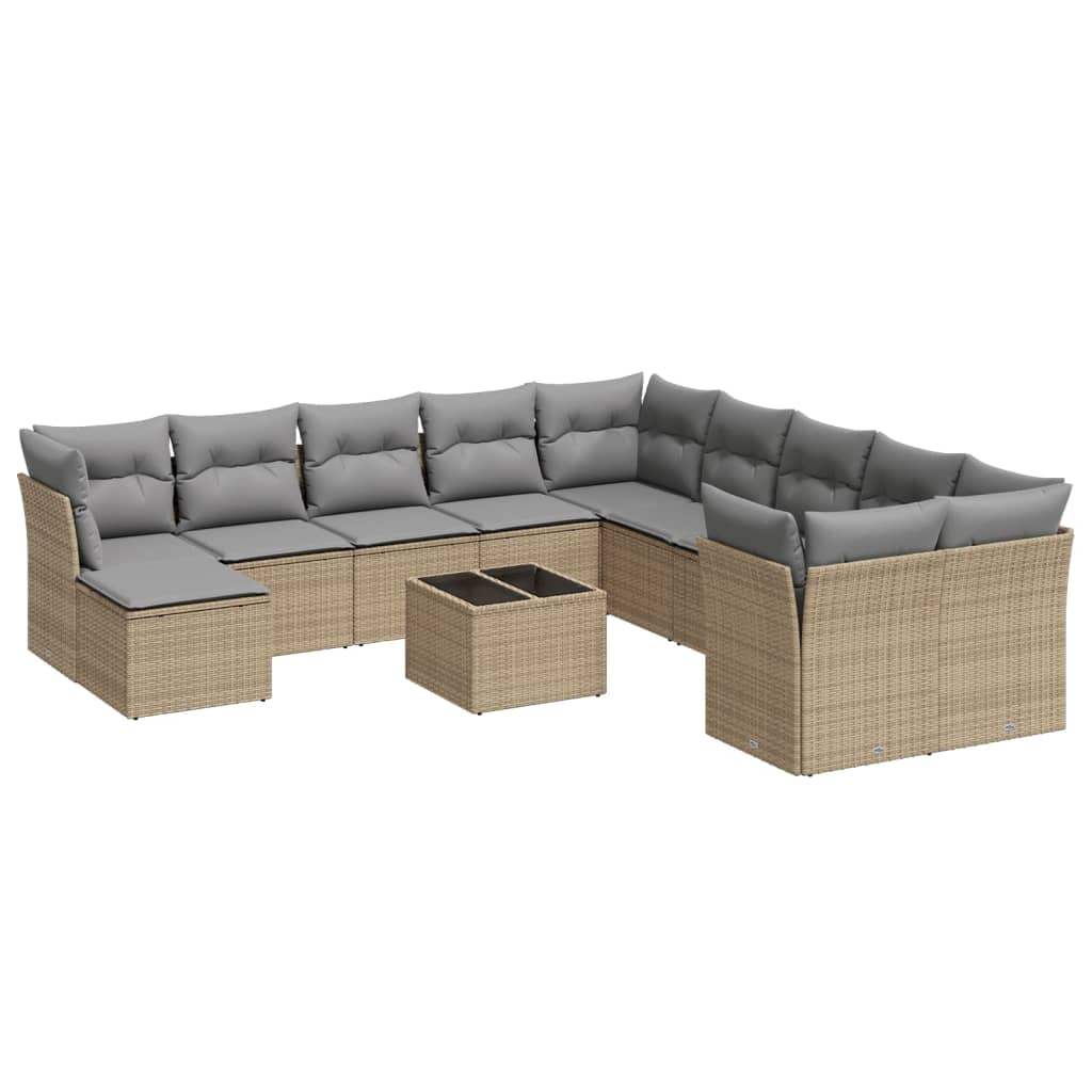Set Divani da Giardino 12 pz con Cuscini Beige in Polyrattan - homemem39