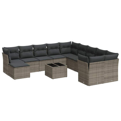 Set Divani da Giardino 12 pz con Cuscini Grigio in Polyrattan - homemem39