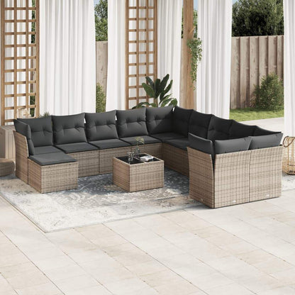 Set Divani da Giardino 12 pz con Cuscini Grigio in Polyrattan - homemem39