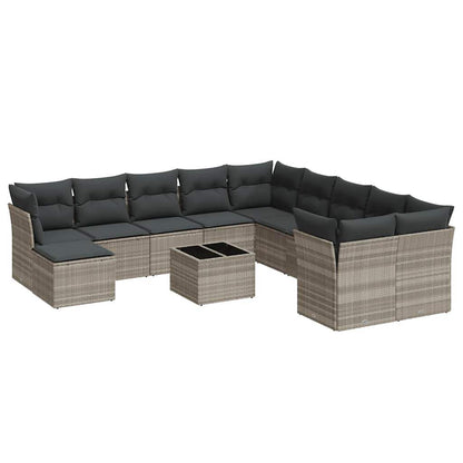 Set Divano Giardino 12 pz con Cuscini Grigio Chiaro Polyrattan - homemem39