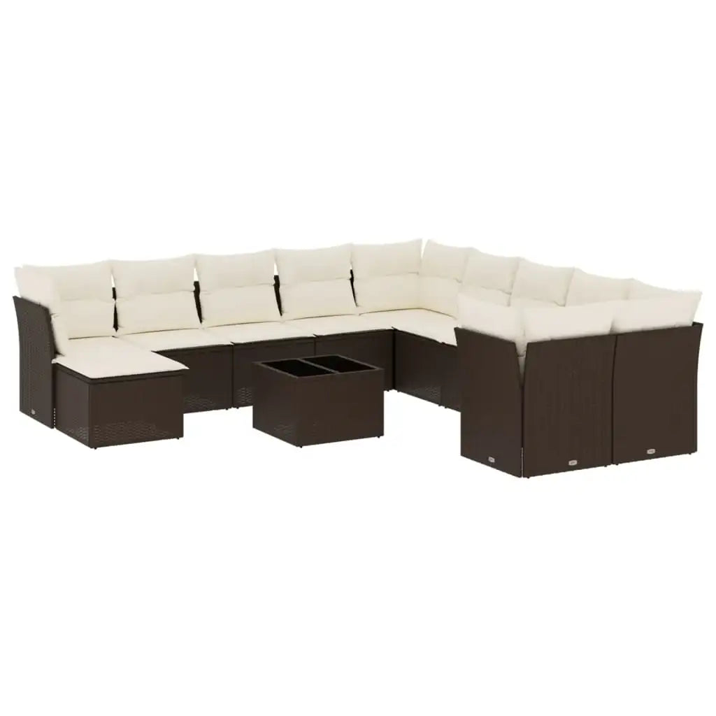 Set Divani da Giardino 12 pz con Cuscini Marrone in Polyrattan - homemem39