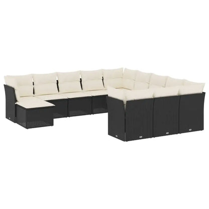 Set Divani da Giardino 12 pz con Cuscini Nero in Polyrattan - homemem39