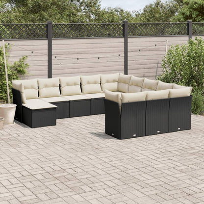 Set Divani da Giardino 12 pz con Cuscini Nero in Polyrattan - homemem39
