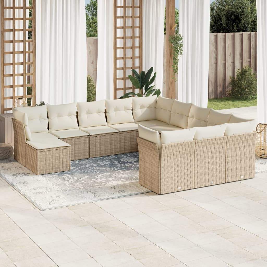 Set Divani da Giardino 12 pz con Cuscini Beige in Polyrattan - homemem39