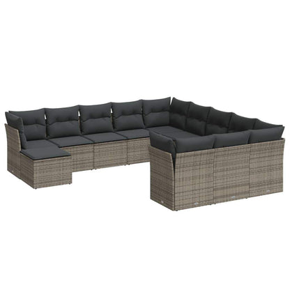 Set Divani da Giardino 12 pz con Cuscini Grigio in Polyrattan - homemem39