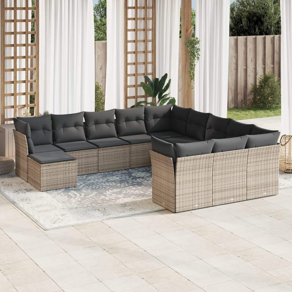 Set Divani da Giardino 12 pz con Cuscini Grigio in Polyrattan - homemem39