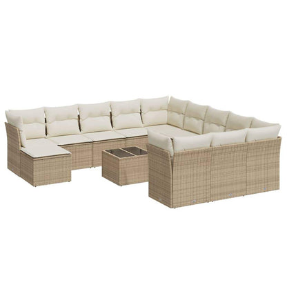 Set Divano da Giardino 13 pz con Cuscini Beige in Polyrattan - homemem39