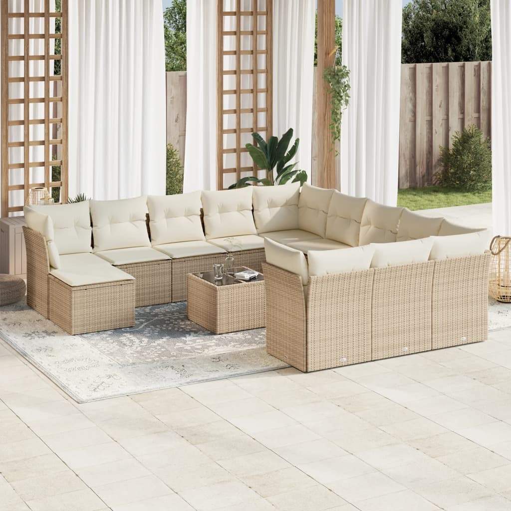 Set Divano da Giardino 13 pz con Cuscini Beige in Polyrattan - homemem39
