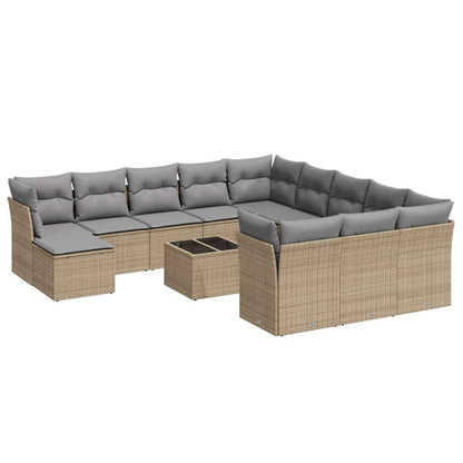 Set Divano da Giardino 13 pz con Cuscini Beige in Polyrattan - homemem39