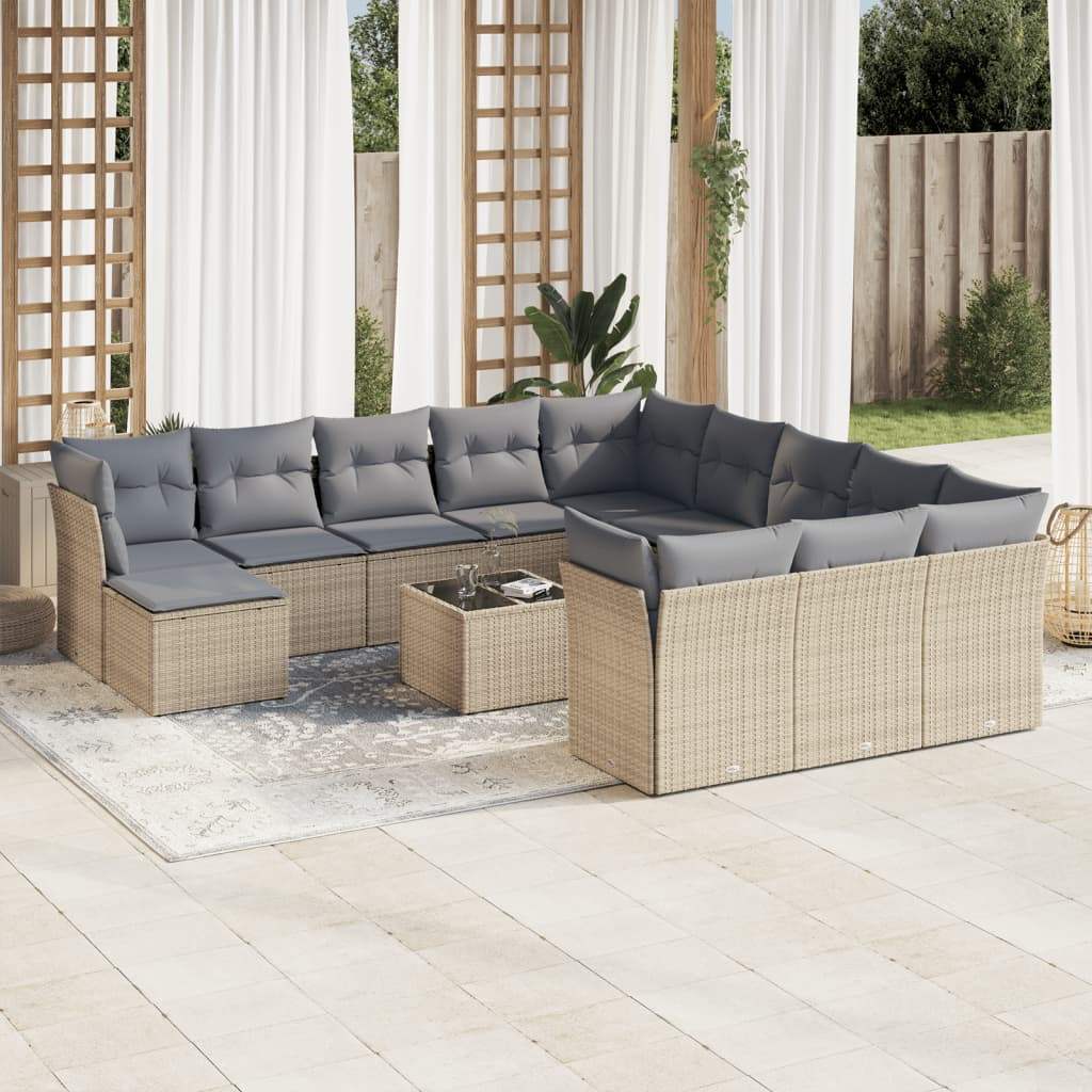 Set Divano da Giardino 13 pz con Cuscini Beige in Polyrattan - homemem39