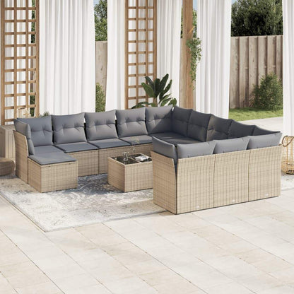 Set Divano da Giardino 13 pz con Cuscini Beige in Polyrattan - homemem39