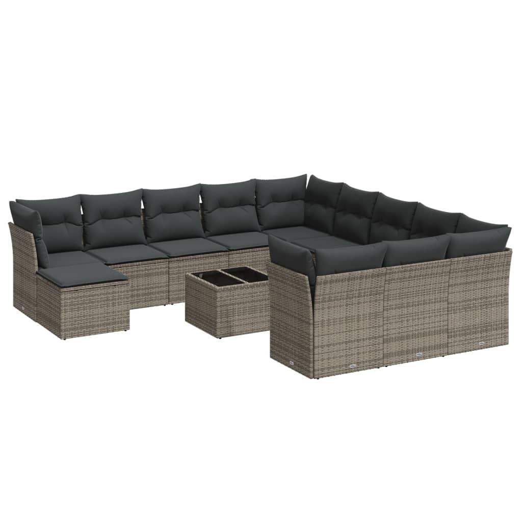 Set Divani da Giardino 13 pz con Cuscini Grigio in Polyrattan - homemem39