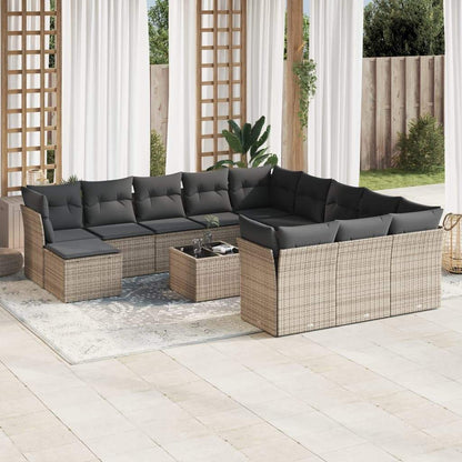 Set Divani da Giardino 13 pz con Cuscini Grigio in Polyrattan - homemem39