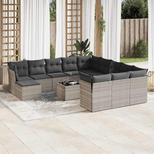 Set Divani Giardino 13 pz con Cuscini Grigio Chiaro Polyrattan - homemem39