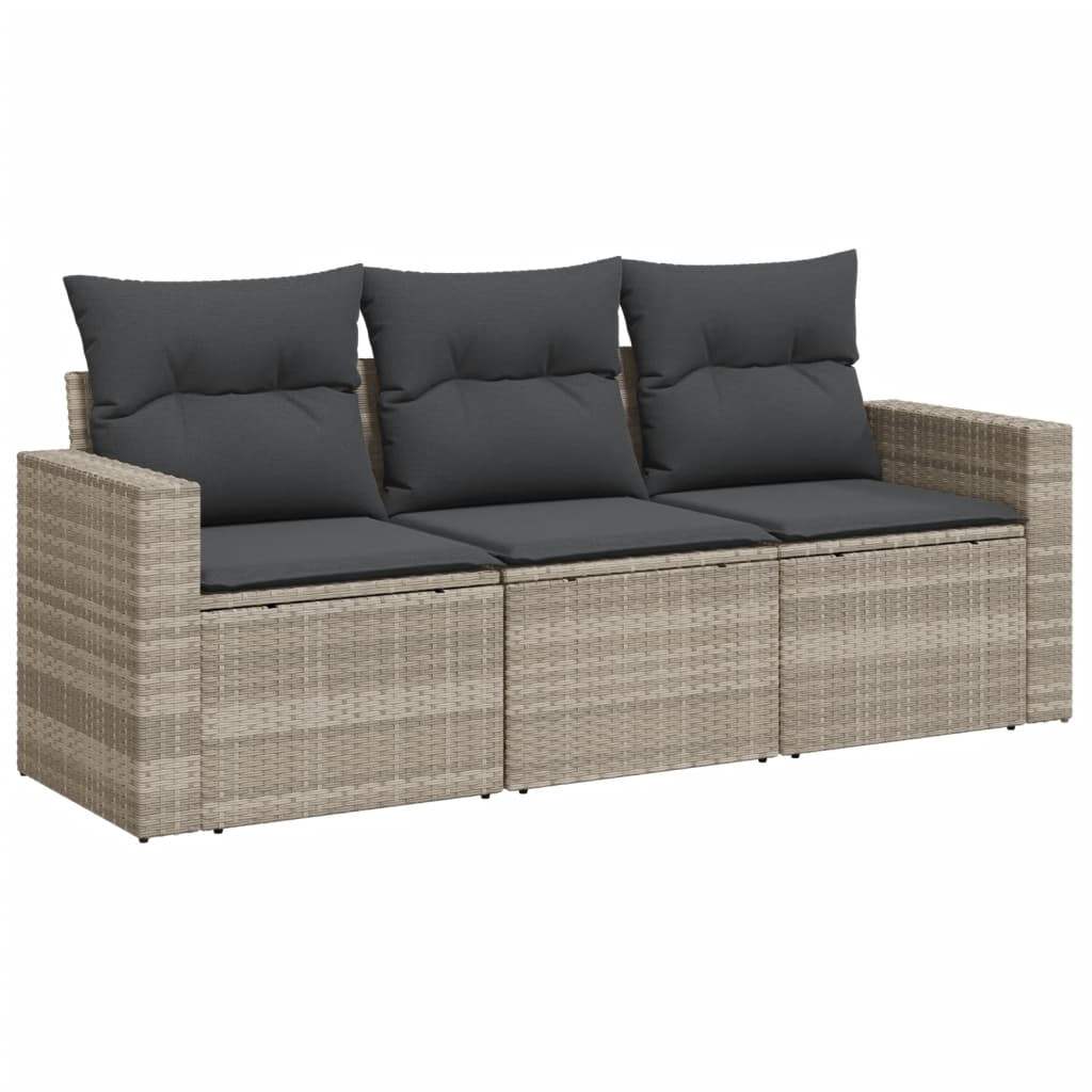 Set Divano da Giardino 3pz con Cuscini Grigio Chiaro Polyrattan - homemem39