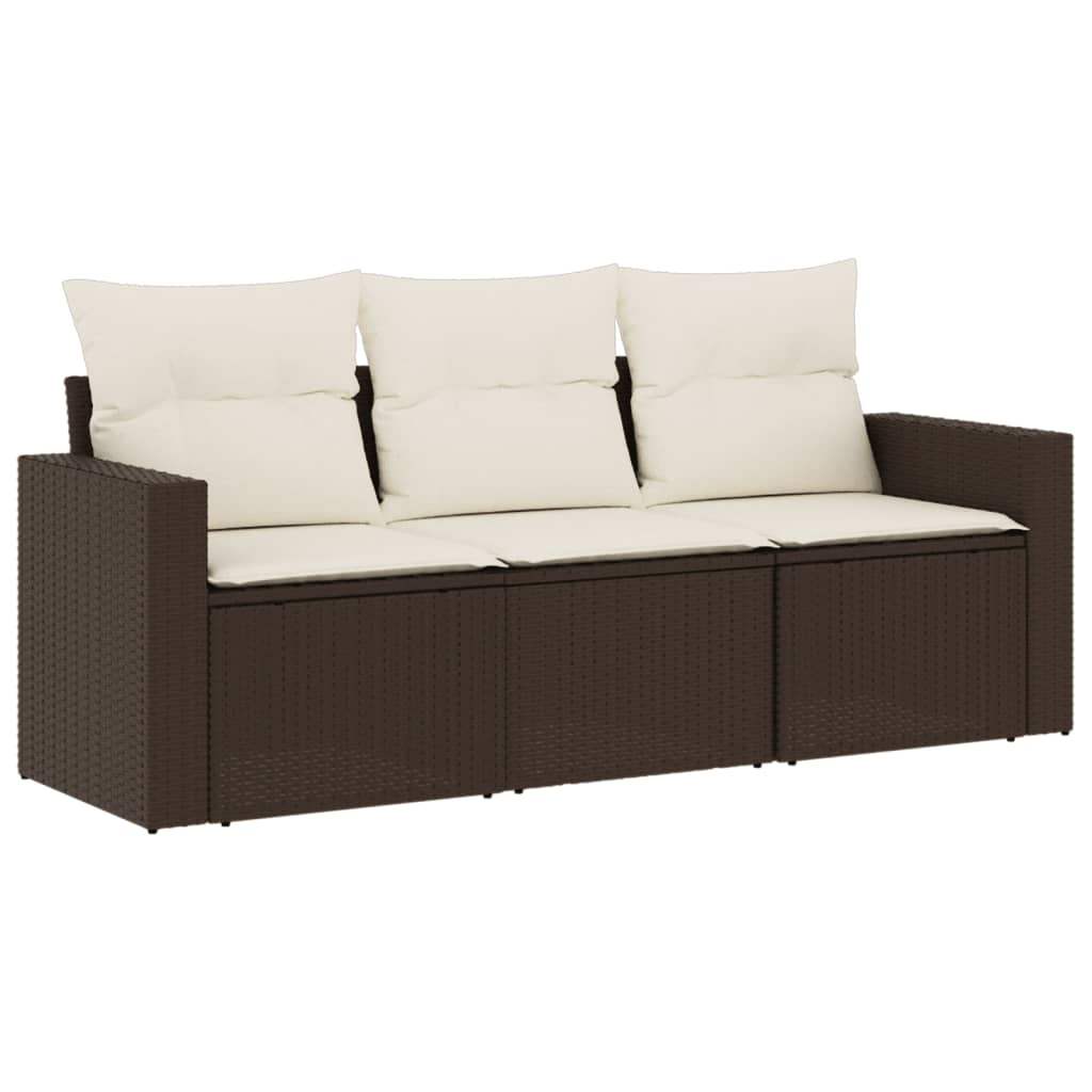 Set Divano da Giardino 3 pz con Cuscini Marrone in Polyrattan - homemem39