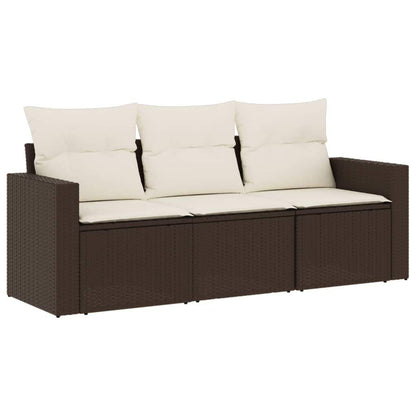 Set Divano da Giardino 3 pz con Cuscini Marrone in Polyrattan - homemem39